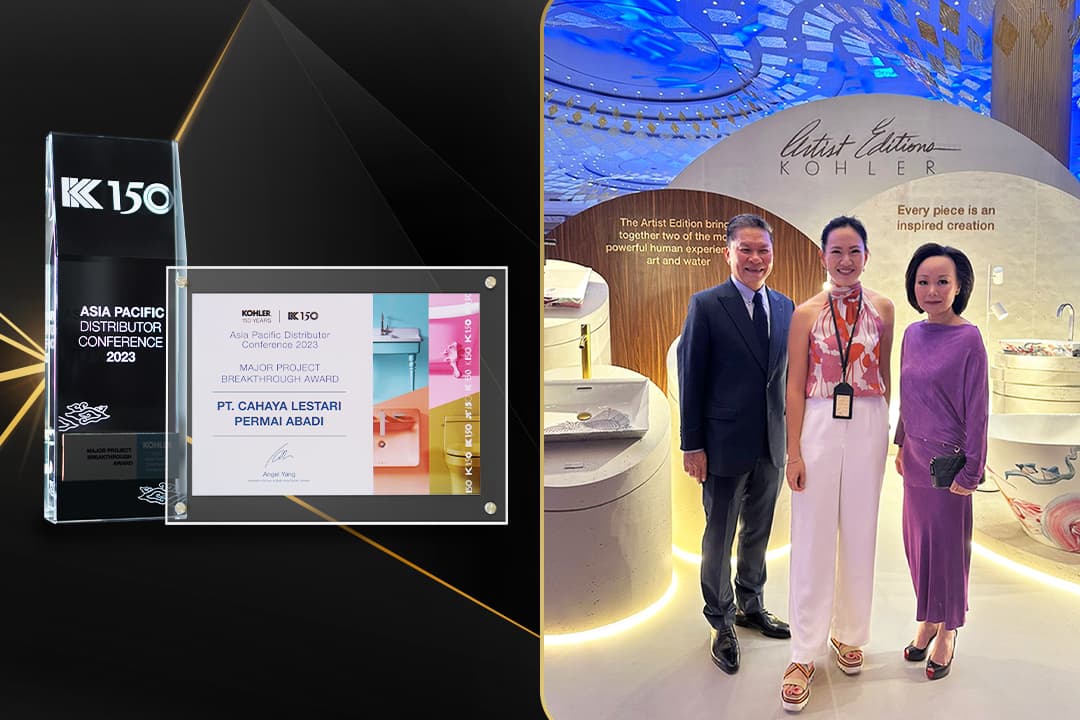 Valentino Gress meraih penghargaan kategori Major Project Breakthrough di acara Asia Pasific Distributor Conference 2023 pada perayaan Kohler 150 Years