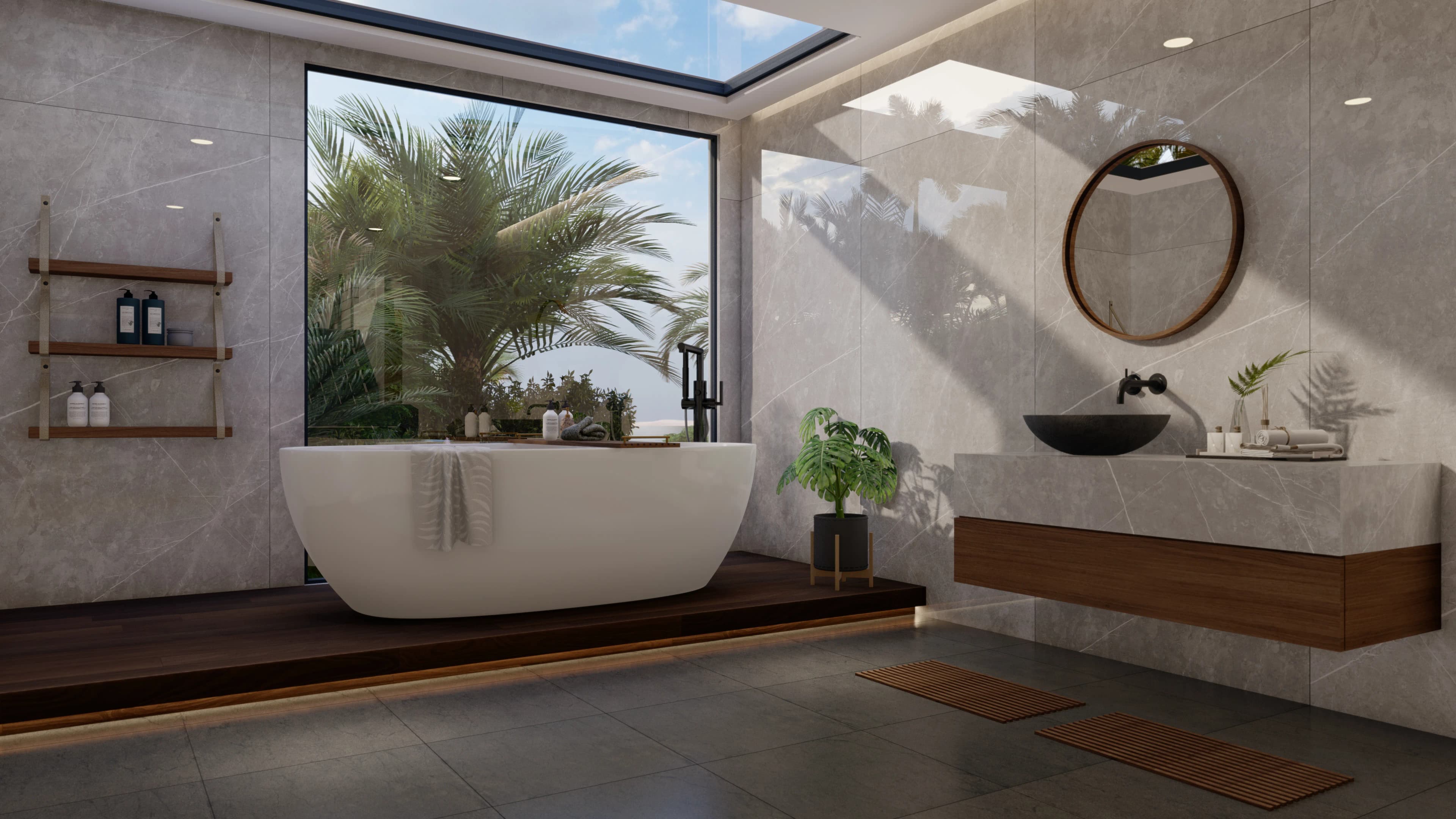 Bathroom with natural stone-look Valentino wall tiles